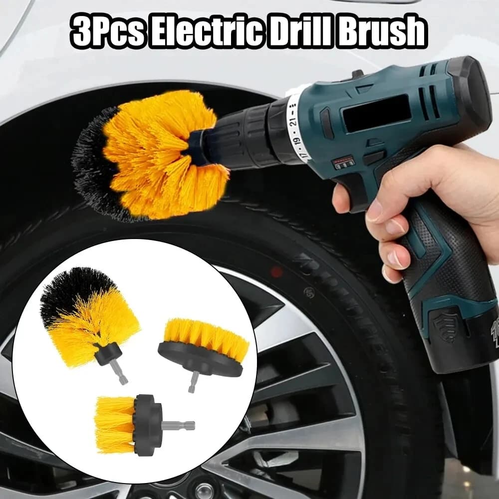 3 Piece Electric Drill Bit Cleaning Brush Frosting Brush Accessory Set for Cleaning Car Tires Kitchen Bathroom Carpet Mats